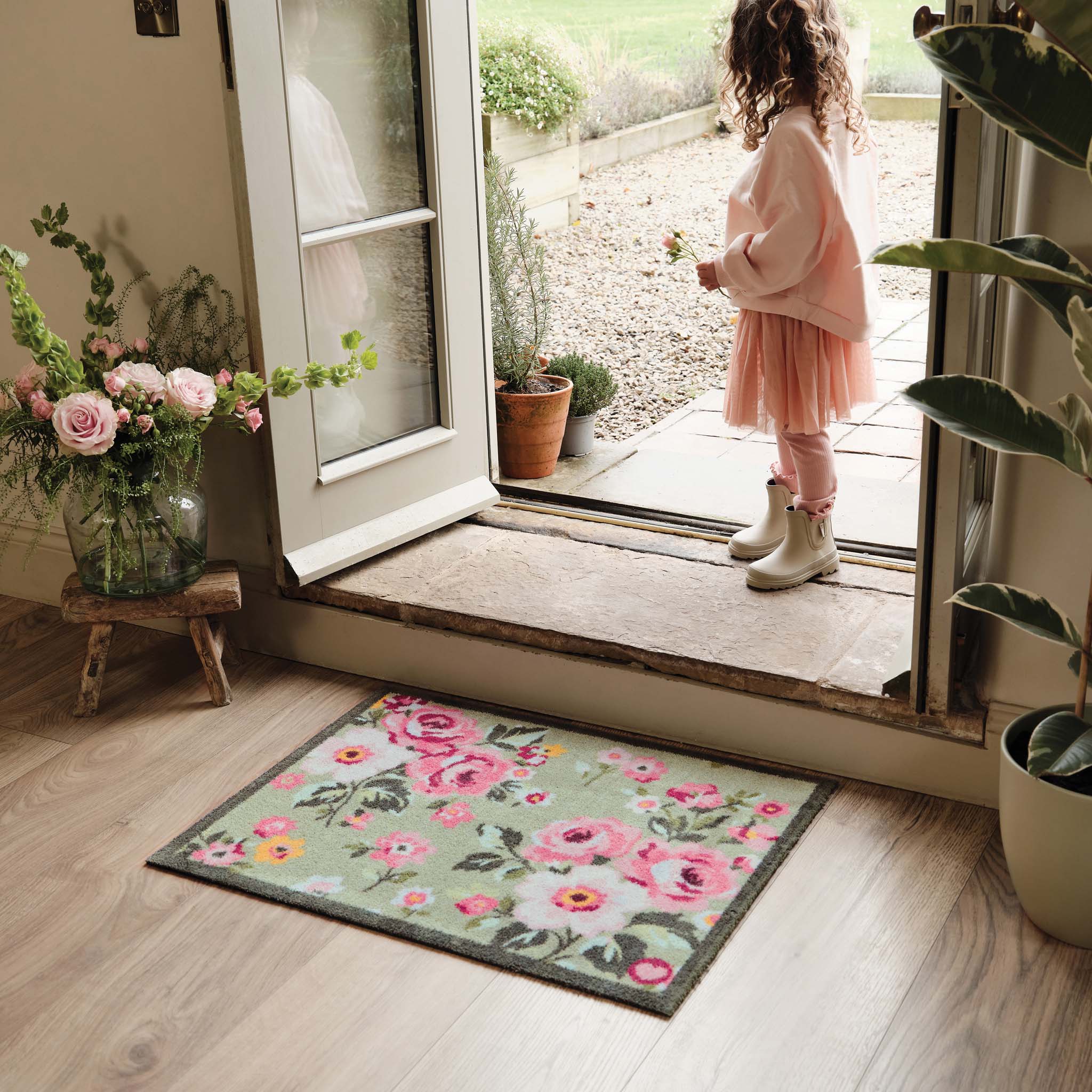 Country Rose Floral Washable Doormat
