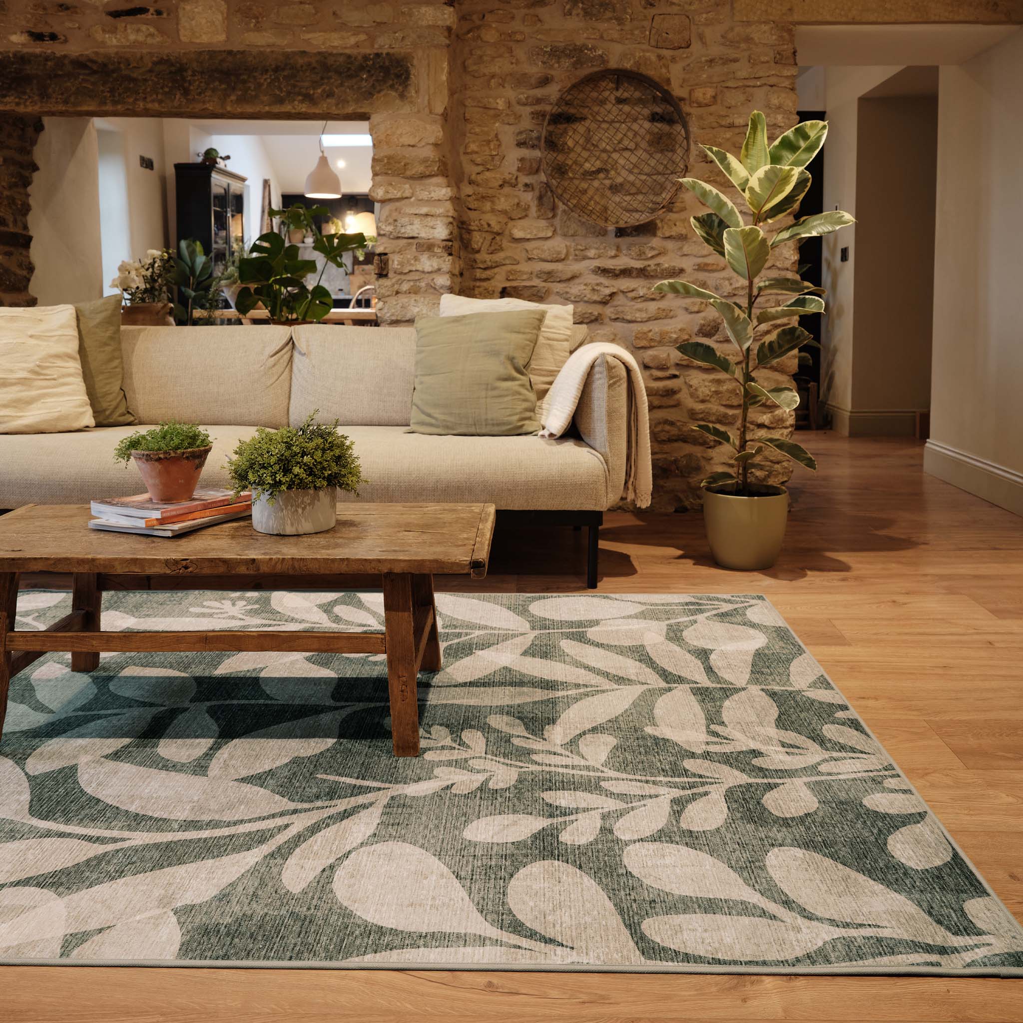 Eden Leaves Green Eco-Washable Rug
