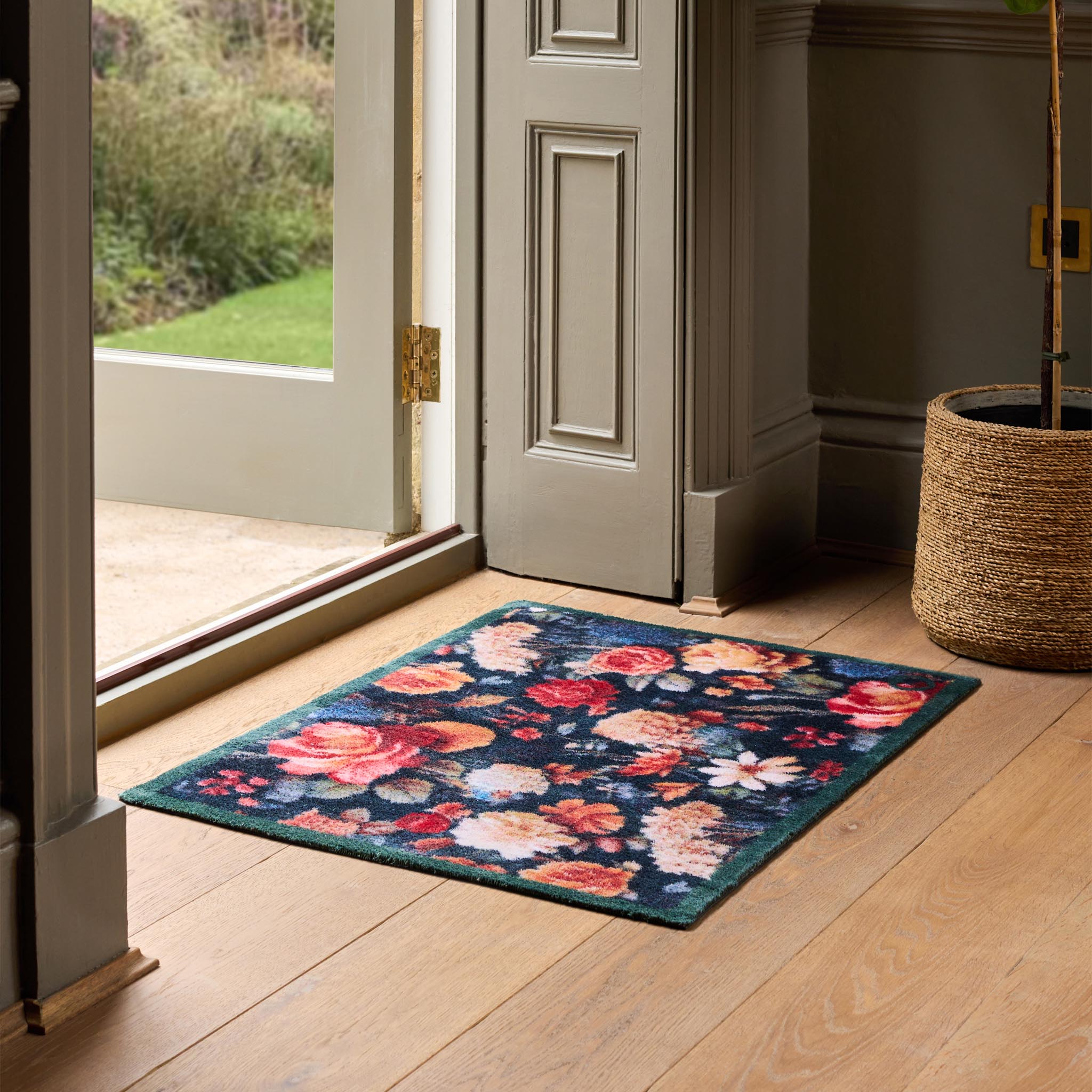 Midnight Blooms Washable Doormat