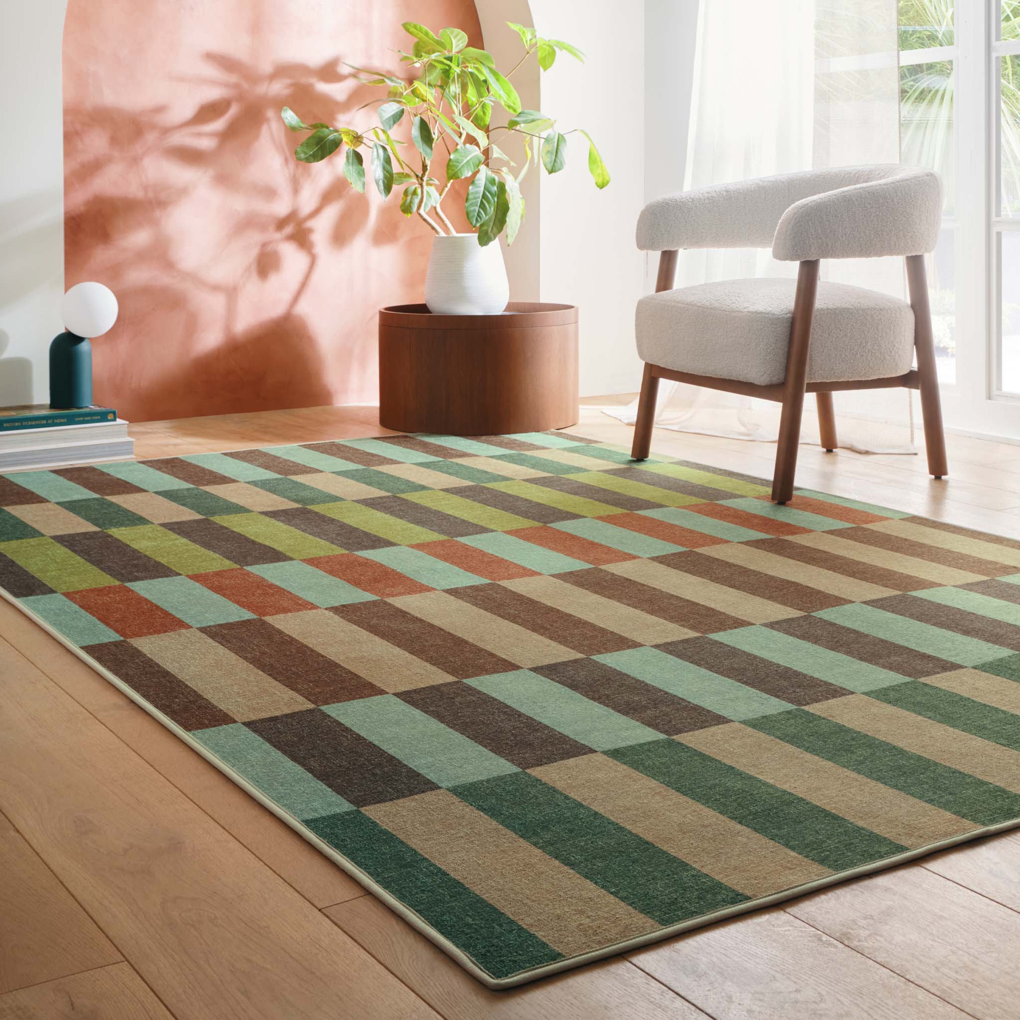 Modular Stripe Earth Eco-Washable Rug