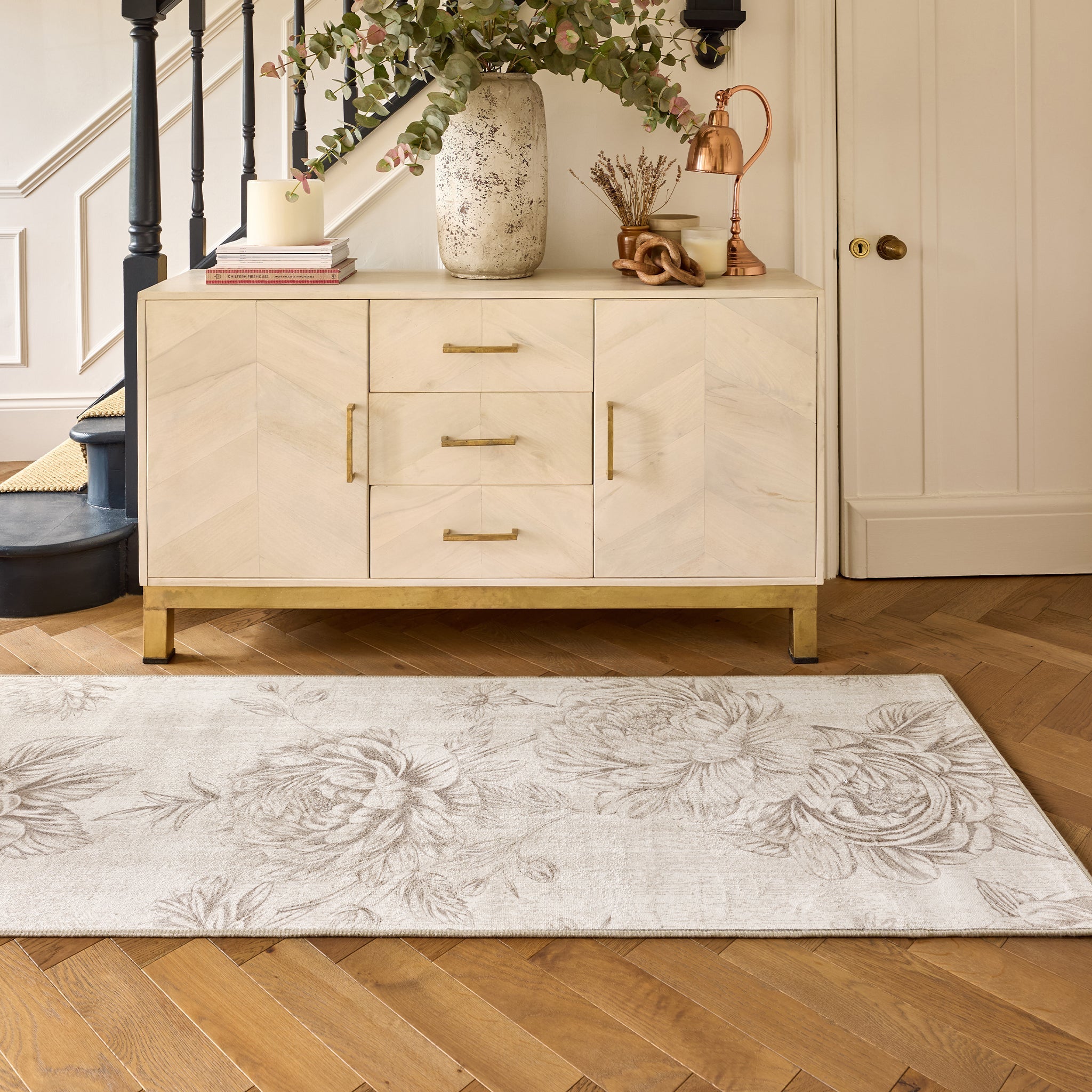 Muted Floral Beige Eco-Washable Runner
