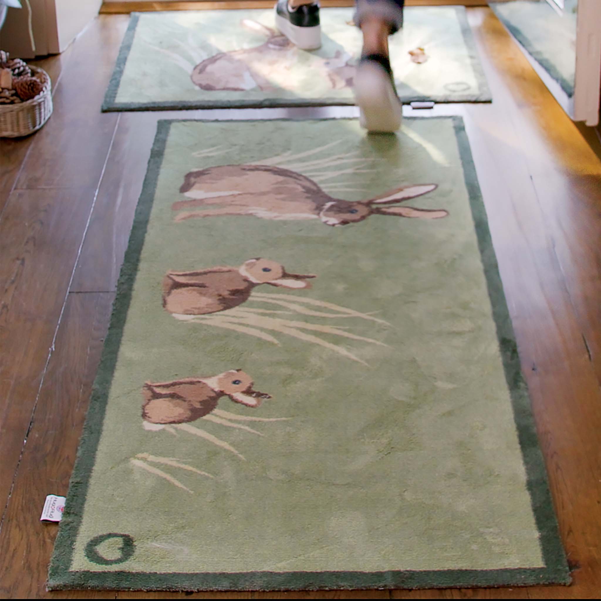 Rabbit 1 Green Washable Runner