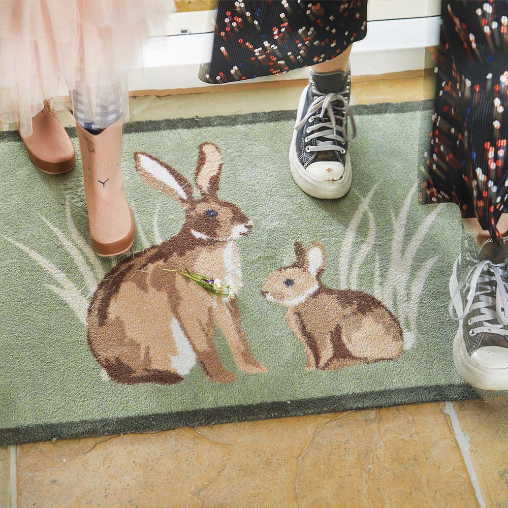 Rabbit 1 Green Washable Doormat