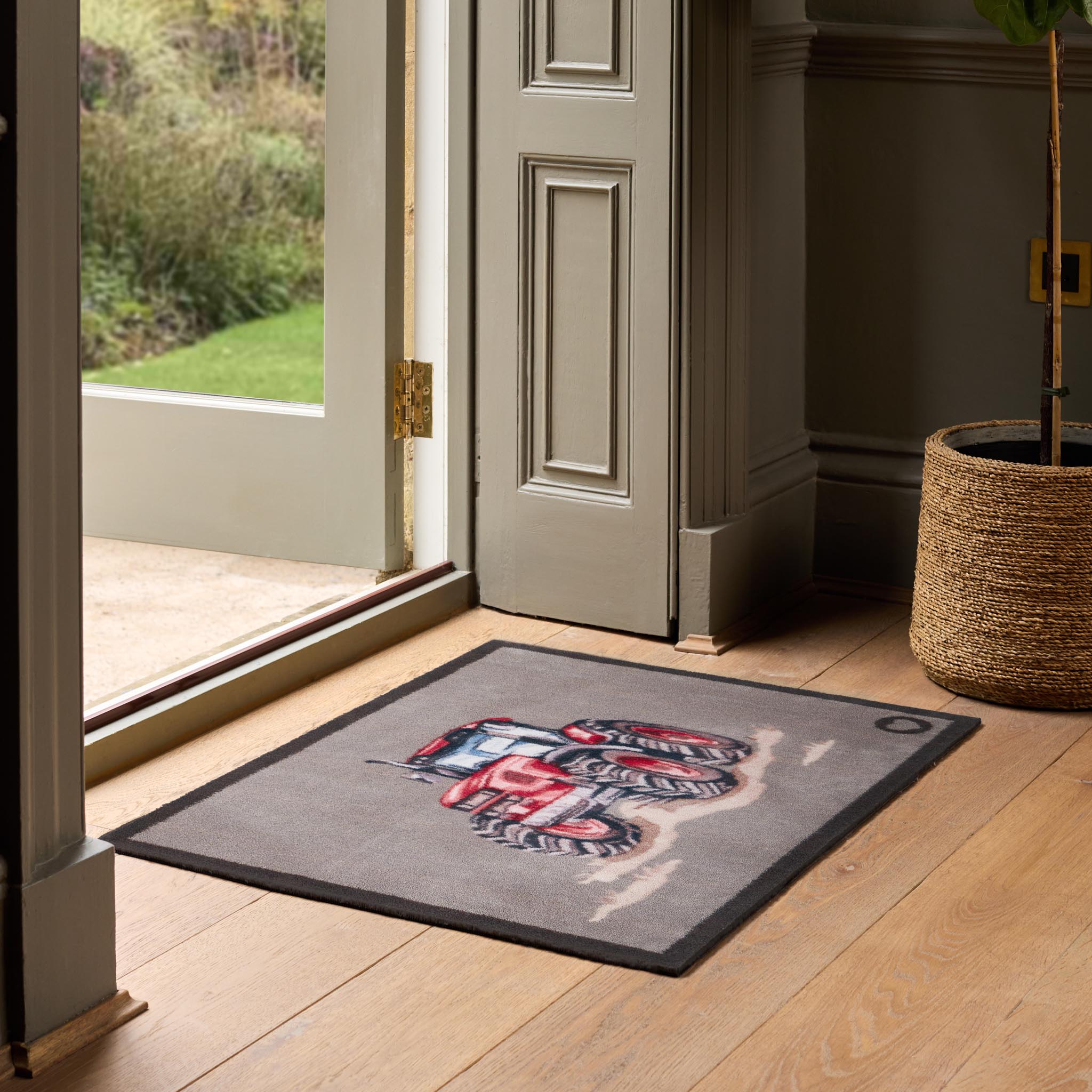 Red Farmyard Tractor Washable Doormat