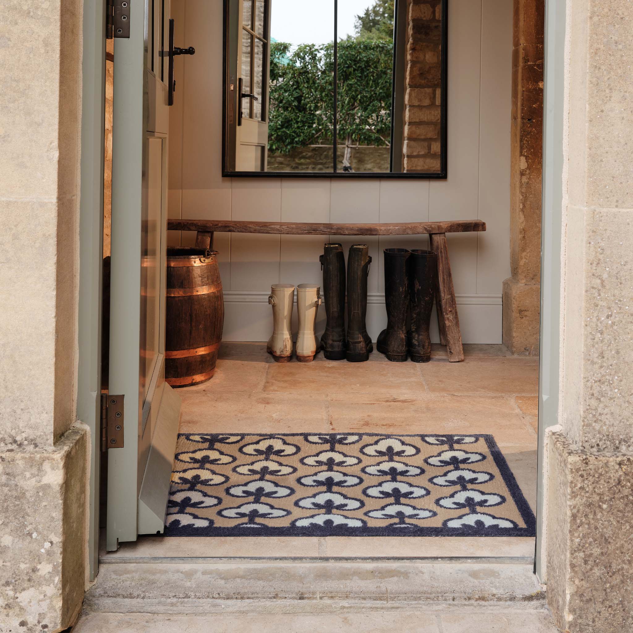Retro Flower Neutral Washable Doormat