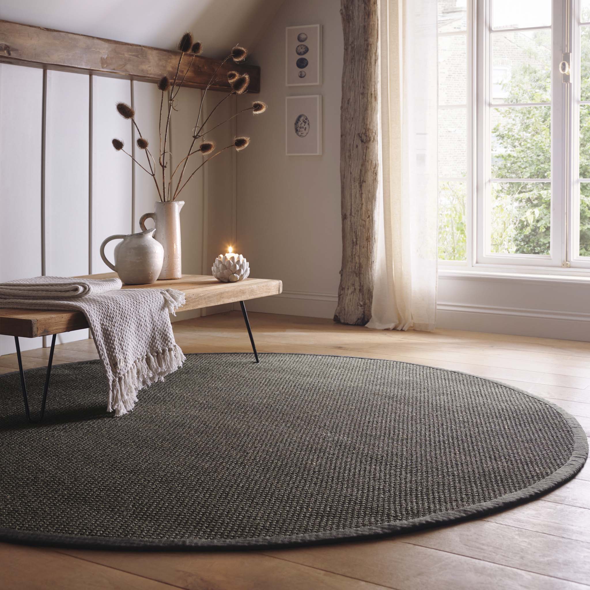 Sisal Grey with Dark Grey Border Rug