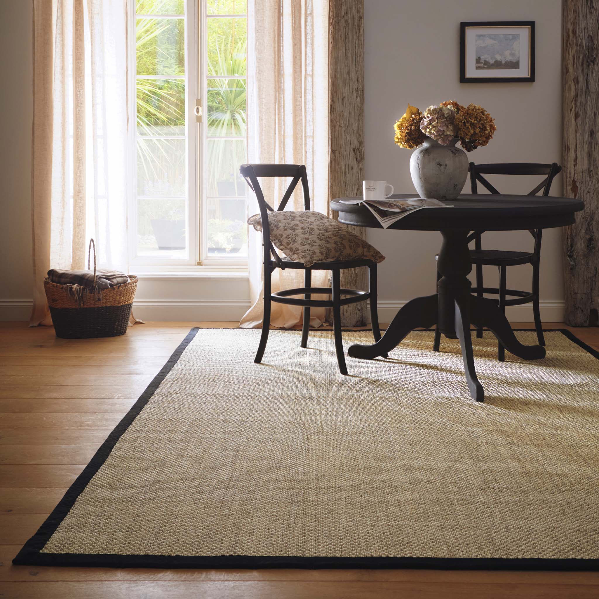 Sisal Light Beige with Black Border Rug