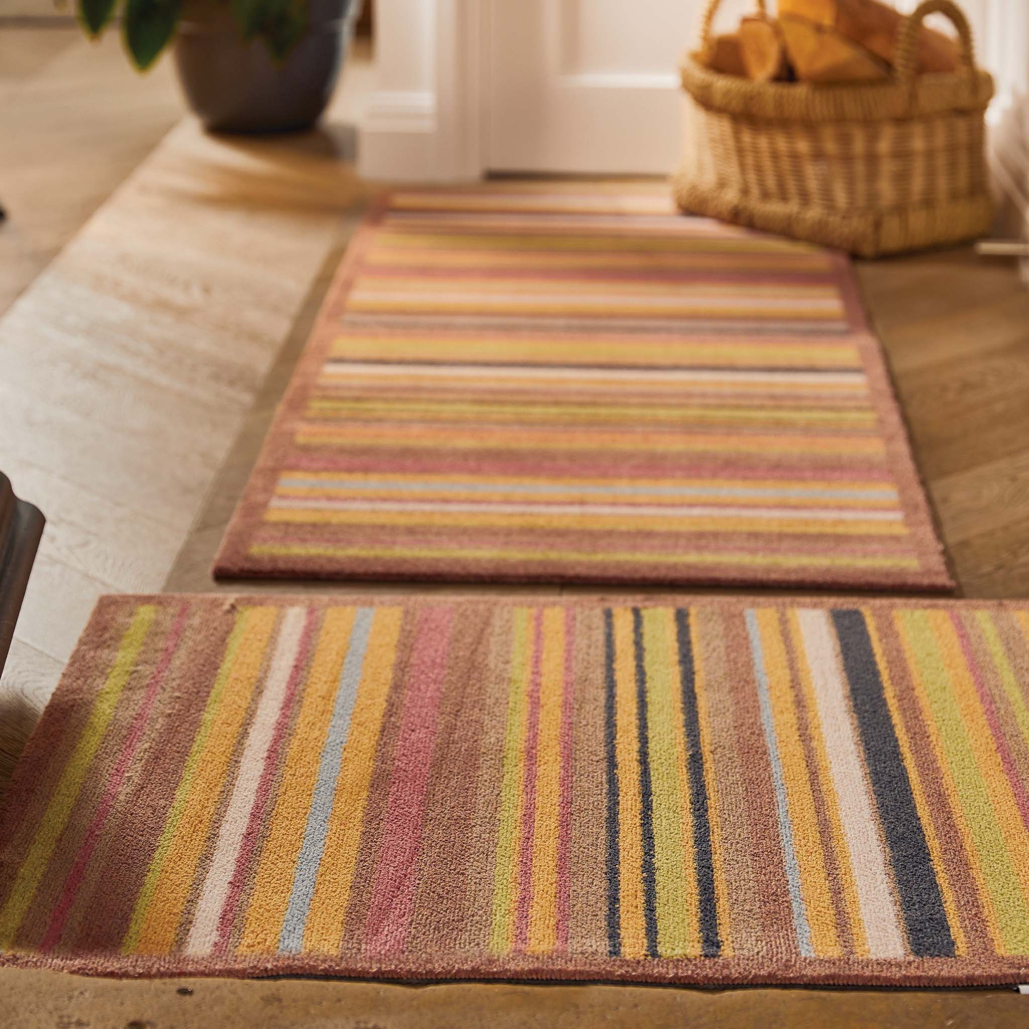 Stripe 70 Red/Brown Washable Doormat