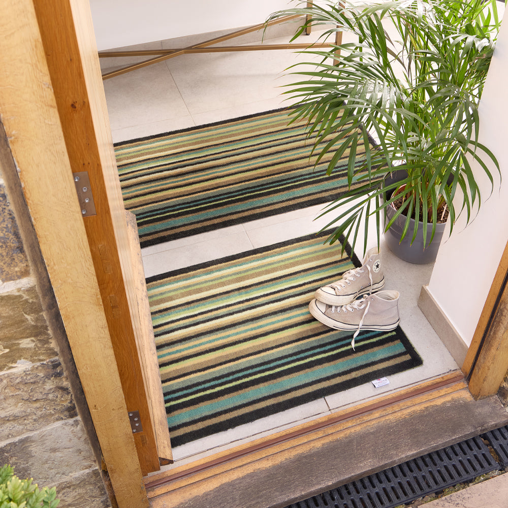 Stripe 84 Blue/Green Washable Doormat