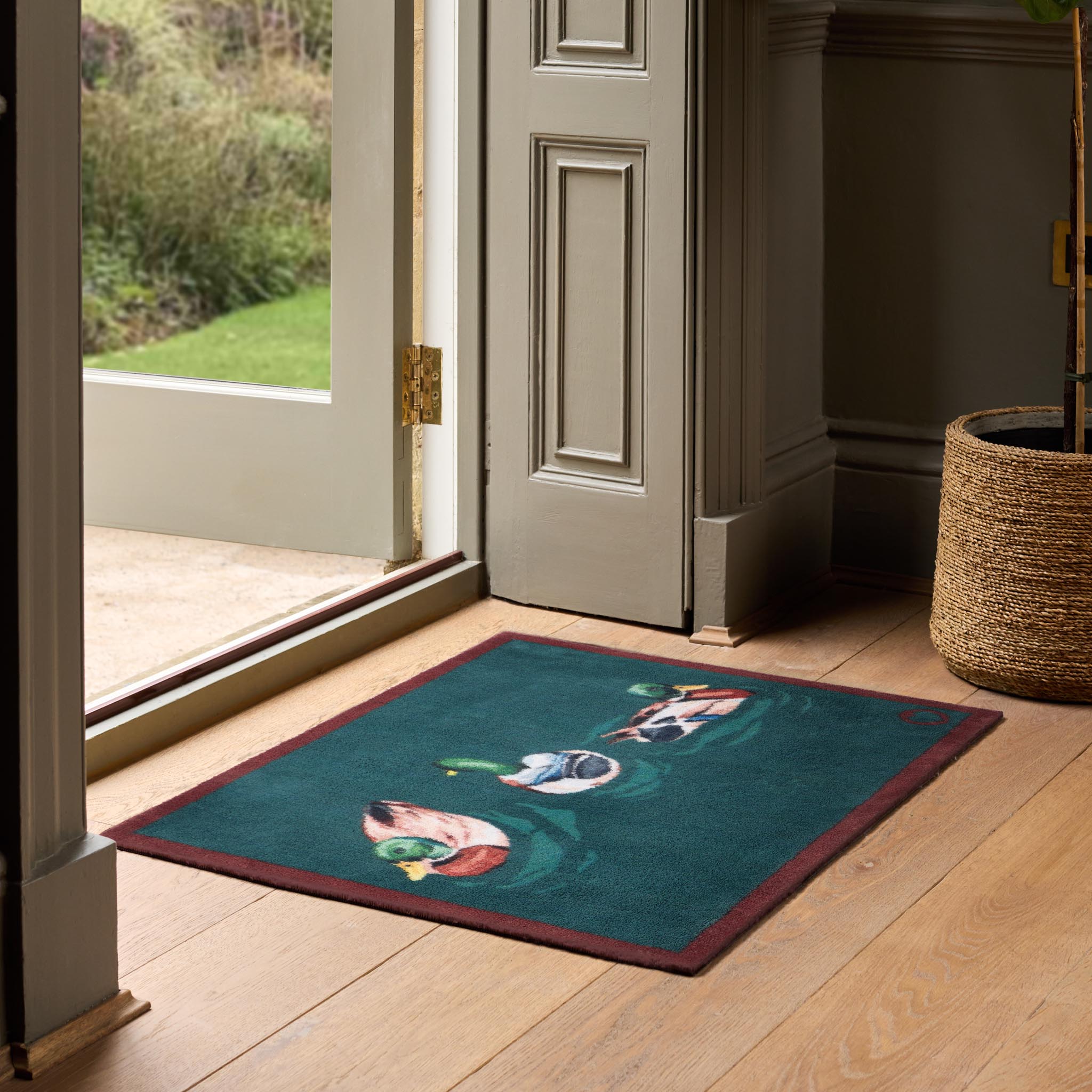 Swimming Ducks Teal Washable Doormat